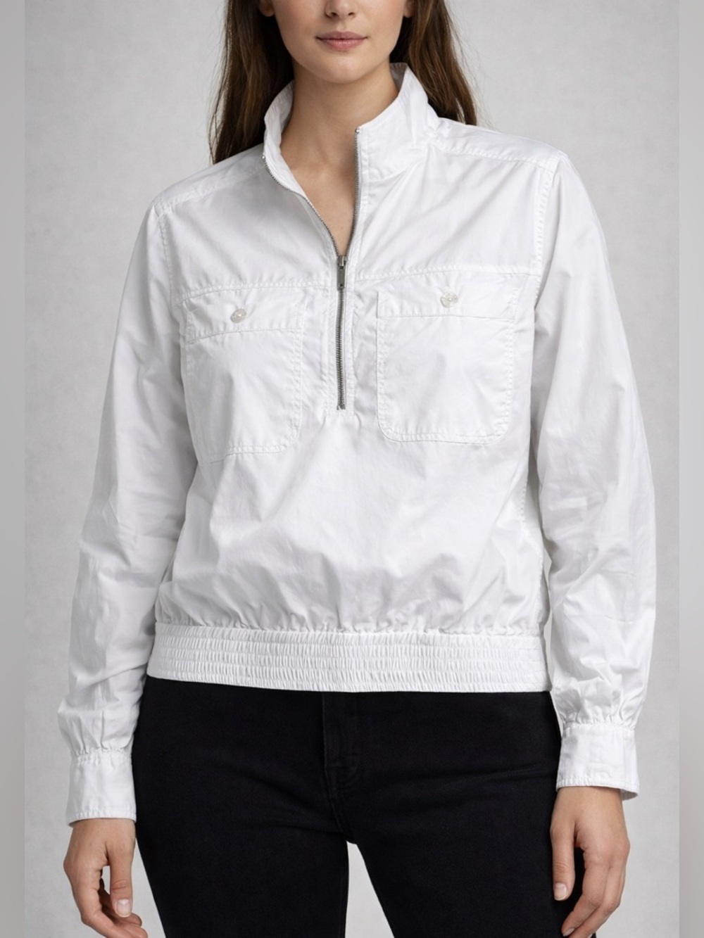 AYR White 1/2 Zip Pullover Jacket Shirt Elastic Hem Utility Top Blouse Shirt M